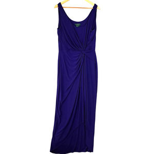 Lauren Ralph Lauren Maxi Dress Womens 16 Blue Knot Twist Front Sleeveless New